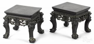 Appraisal: Pair of Chinese carved hardwood porcelain stands ca '' h