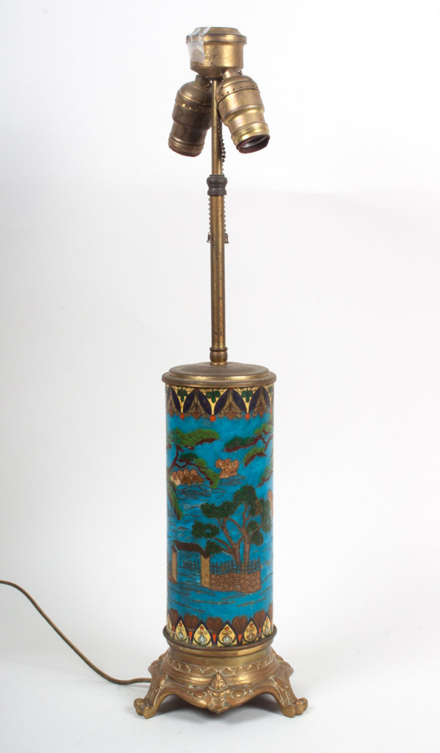 Appraisal: Japanese cloisonne enamel vase lamp first quarter- th century cylindrical