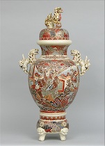 Appraisal: A Large Oriental Ceramic Lidded Vase on a Base A