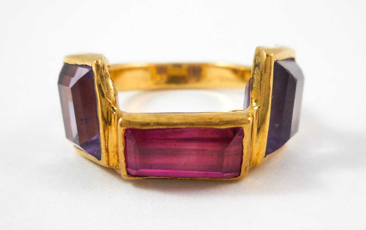 Appraisal: AMETHYST AND PINK TOURMALINE RING k yellow gold set with