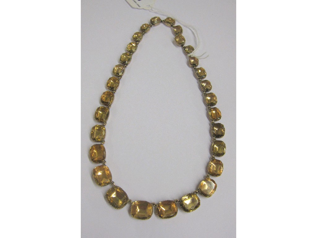 Appraisal: Edwardian yellow metal and pale citrine necklace with graduated cushion