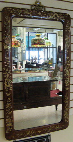 Appraisal: A CHINESE HEAVY RECTANGULAR WALL MIRROR with rounded corners and