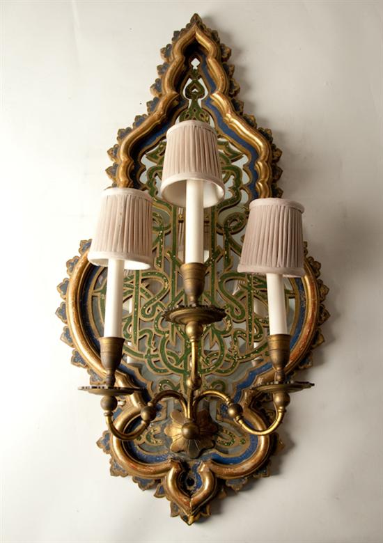 Appraisal: A Pair of Continental Sconces light blue gilt wood and