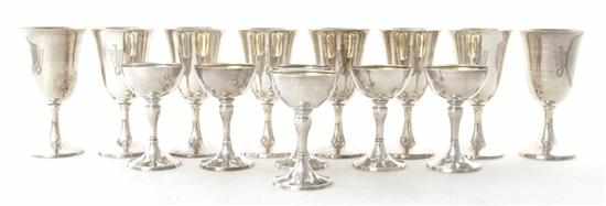 Appraisal: American sterling goblet and champagne sets set of goblets H