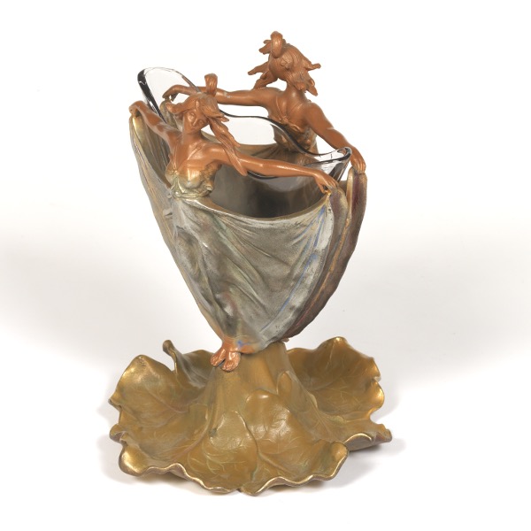 Appraisal: ART NOUVEAU FIGURAL VASE x x Patinated white metal vase