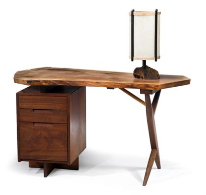 Appraisal: Conoid desk george nakashima - A tapered single-pedestal desk with