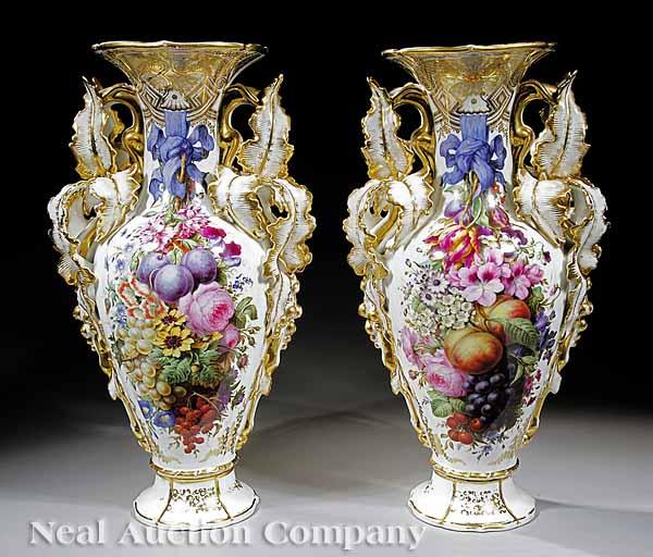 Appraisal: A Pair of Monumental Paris Porcelain Polychrome and Gilt-Decorated Garniture