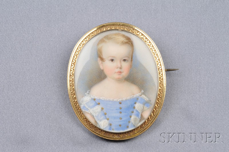 Appraisal: Antique Portrait Miniature Brooch depicting a child with blond hair