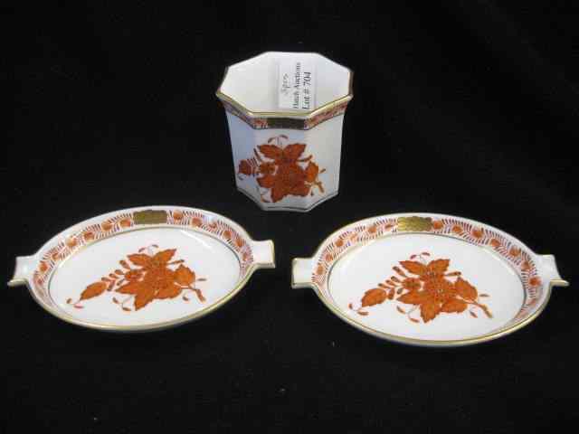 Appraisal: pcs Herend Porcelain orange floral cigarette holder and pair of