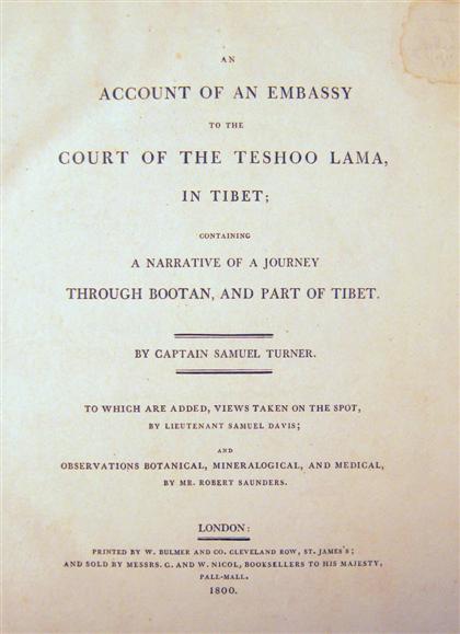 Appraisal: vol Turner Samuel An Account of an Embassy to The