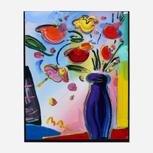 Appraisal: Peter Max UNTITLED VASE WITH FLOWERS acrylic on offset lithograph