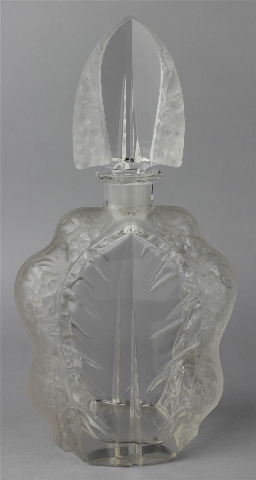 Appraisal: BOHEMIAN FROSTED AND CLEAR DECANTER AND STOPPER probably Barolar Sculpture