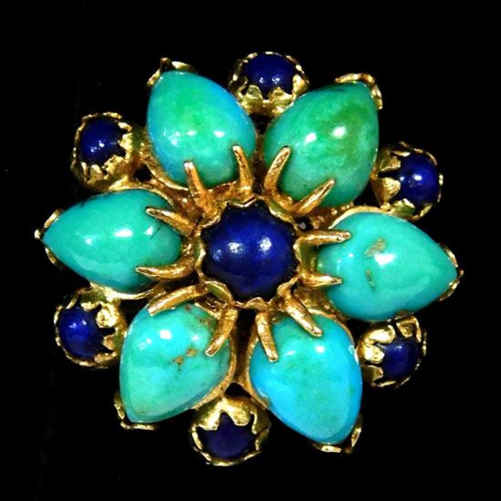 Appraisal: JEWELRY K yellow gold lapis lazulia and turquoise ladies ring