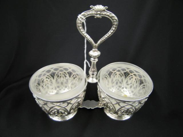 Appraisal: Victorian English Silverplate Jam Jelly Server center handle frosted glass