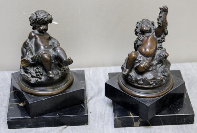 Appraisal: MESINI Roma Signed Pair of Bronze Putti On marble bases