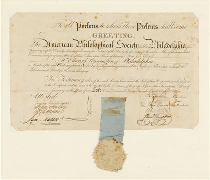 Appraisal: piece Document Signed Franklin B enjamin Philadelphia January Engraved document