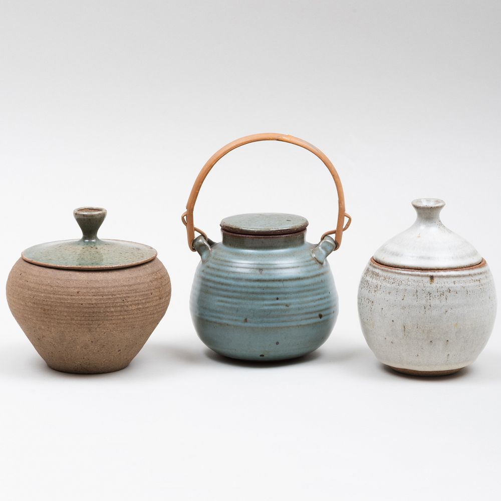 Appraisal: Group of Three Karen Karnes Glazed Earthenware Jars and Covers