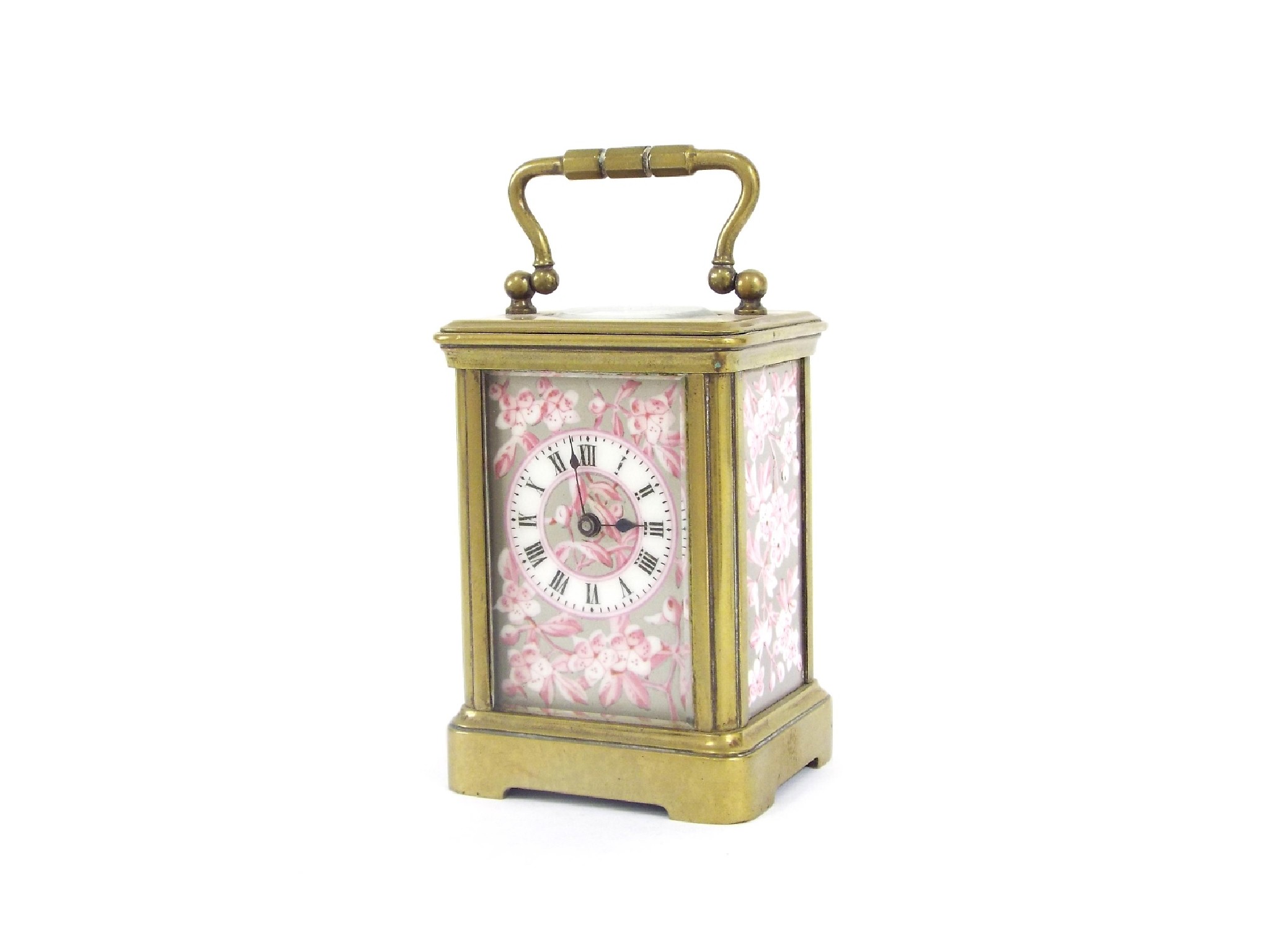 Appraisal: Good miniature porcelain-sided carriage timepiece the back plate bearing an