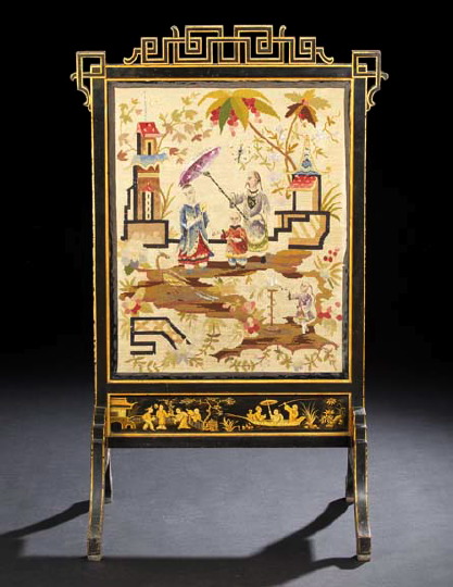 Appraisal: Napoleon III Ebonized and Giltwood Firescreen mid- th century in