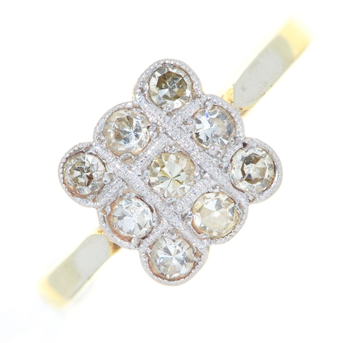 Appraisal: A diamond square cluster ring millegrain set gold hoop marked