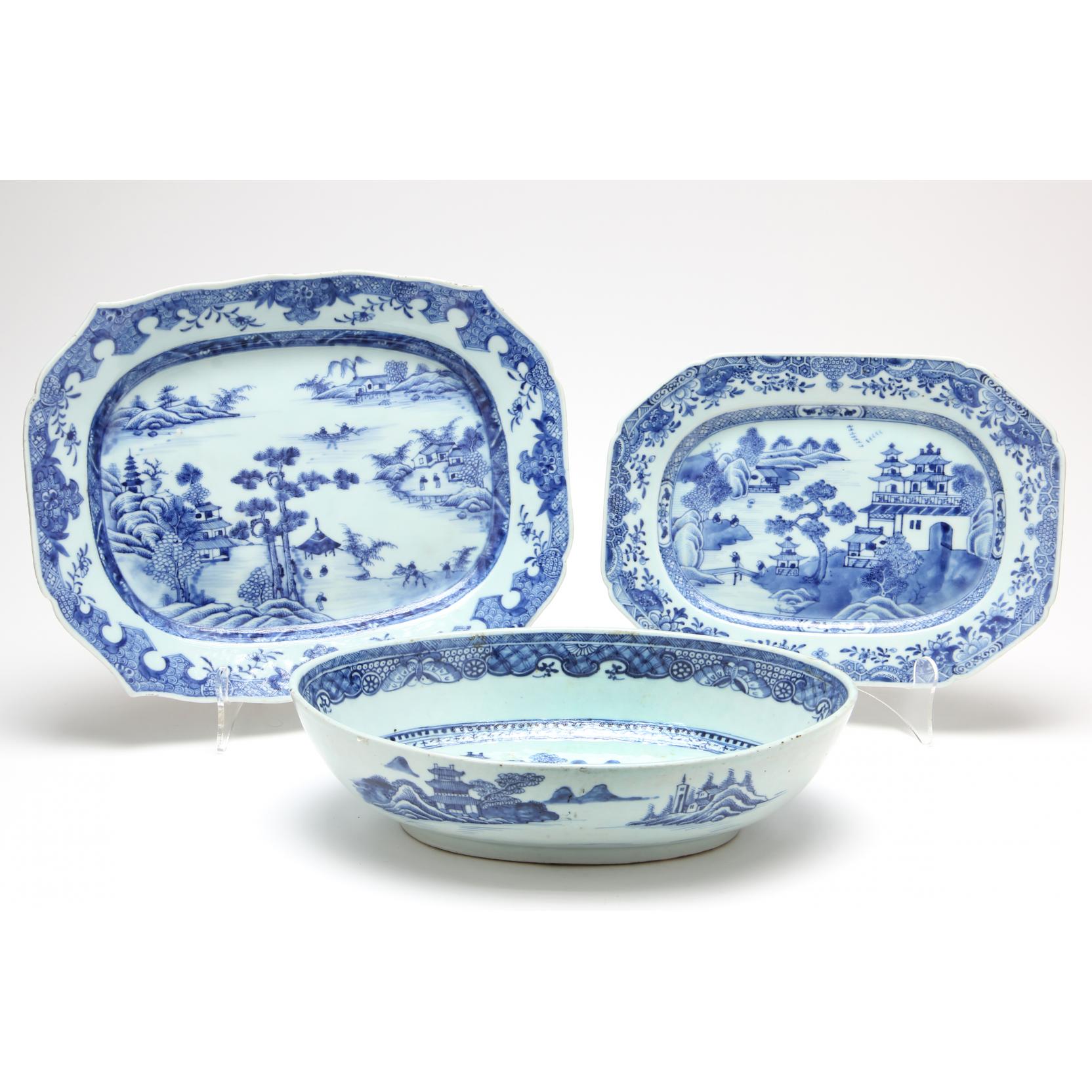 Appraisal: Group of Three Nanking Canton Blue and White Porcelain comprised