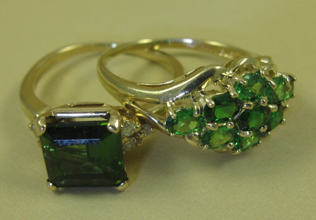 Appraisal: TWO GREEN TOURMALINE AND FOURTEEN KARAT GOLD RINGS one centering