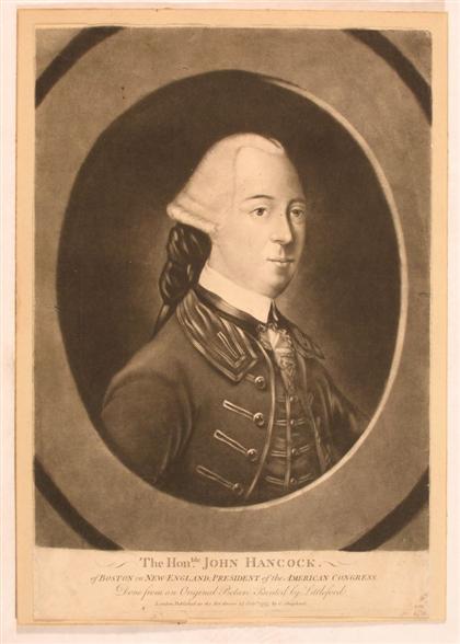 Appraisal: piece Mezzotint Engraving The Honorable John Hancock of Boston in