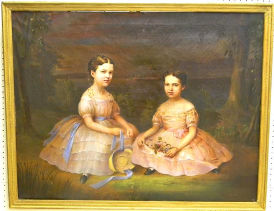 Appraisal: P Marquis oil on canvas portrait of two girls with