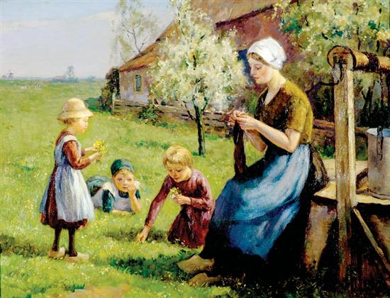 Appraisal: Louis Soonius after Netherlands - PICKING FLOWERS oil on canvas