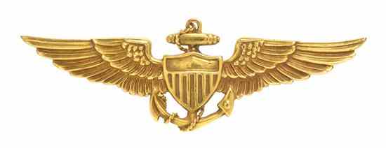 Appraisal: A Karat Yellow Gold Naval Aviator Wings Brooch Stamp Certified