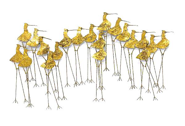 Appraisal: A Curtis Jer patinated-metal wall sculpture Sandpipers s signed Jer