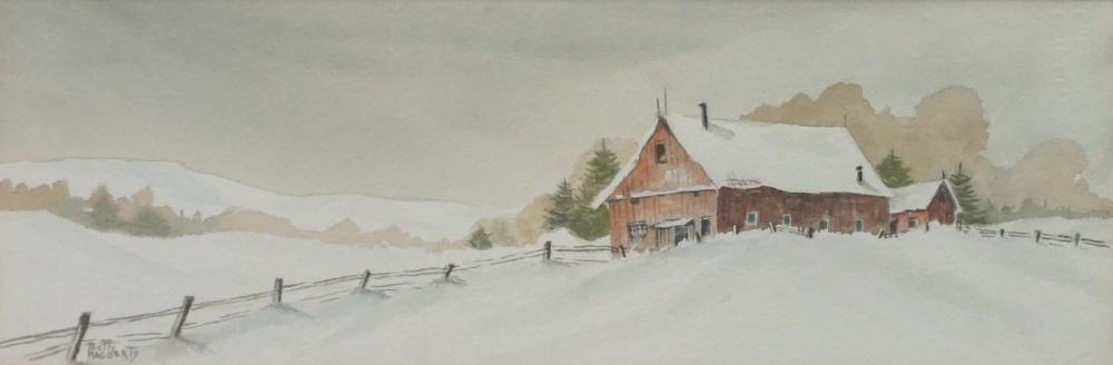 Appraisal: Betty Haggerty Winter Farm Landscape Watercolor Signed l l Frame