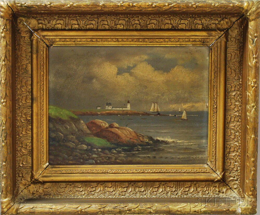 Appraisal: American School th Century Seascape with a Lighthouse Signed and