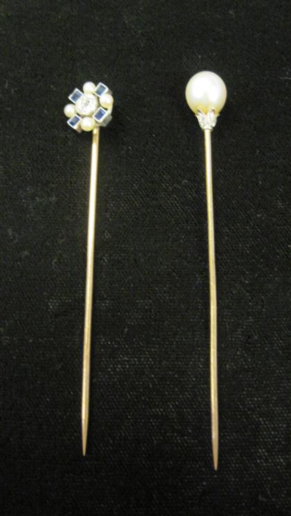 Appraisal: Two pearl and diamond stick pins th century