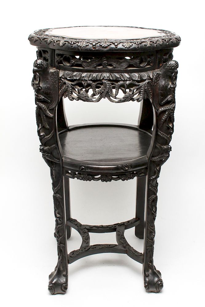 Appraisal: Chinese Qing Carved Marble Top Table Stand Chinese Qing Dynasty