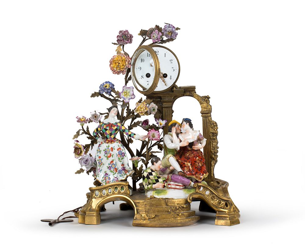 Appraisal: A DRESDEN PORCELAIN-MOUNTED ORMOLU CLOCK EARLY TH CENTURY A DRESDEN