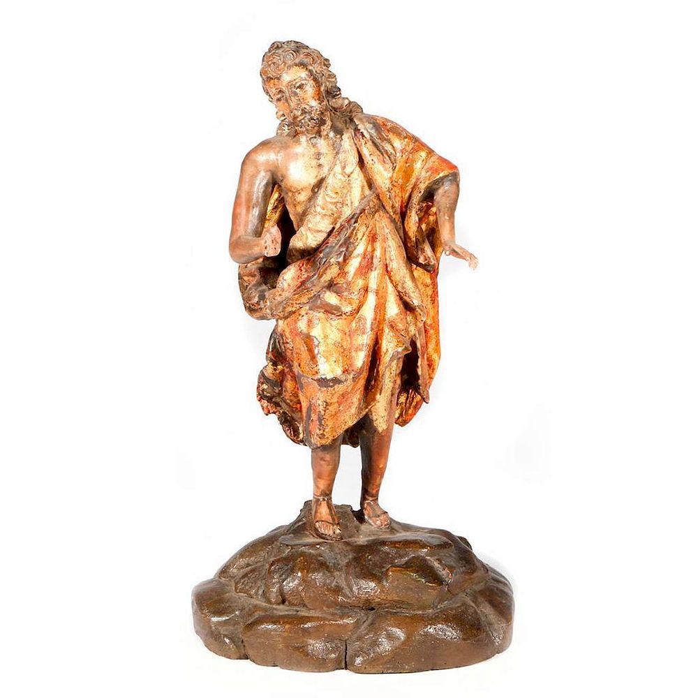 Appraisal: Spanish Colonial carved figure of St John the Baptist c