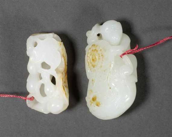 Appraisal: TWO JADE CARVINGS OF A MONKEY AND DOUBLE GOURDS China