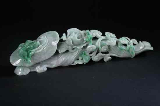 Appraisal: CHINESE APPLE GREEN AND CELADON JADEITE RUYI SCEPTRE - in