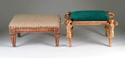 Appraisal: TWO FOOTSTOOLS French style with carved leaf decoration tapered fluted