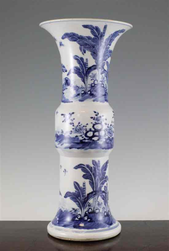 Appraisal: A Chinese blue and white beaker shaped vase Gu late