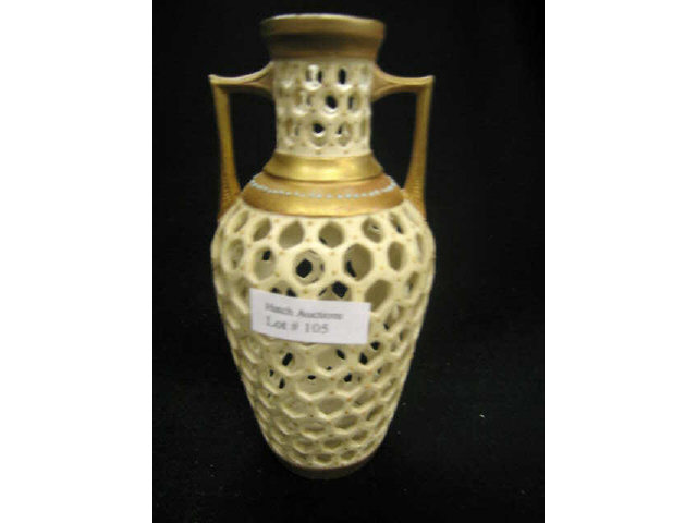 Appraisal: R W Rudolstadt Reticulated Porcelain Vase honeycomb design fine floral