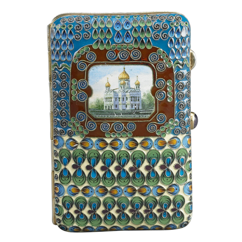 Appraisal: Russian Silver and Cloisonn Enamel Cheroot Case bearing marks of