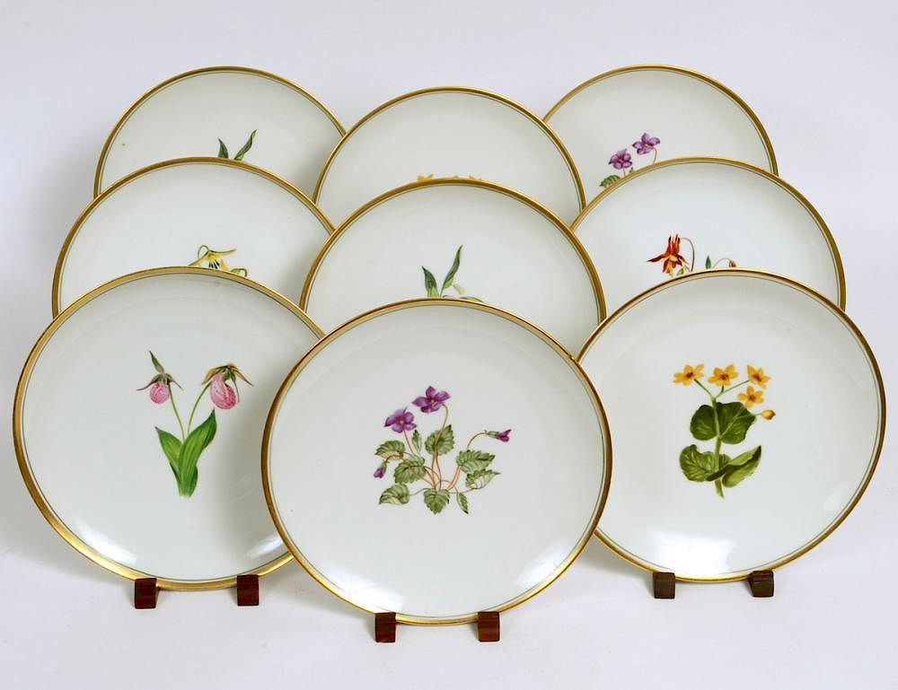 Appraisal: NINE FRENCH PITT PETRI BOTANICAL PORCELAIN PLATES France th Century