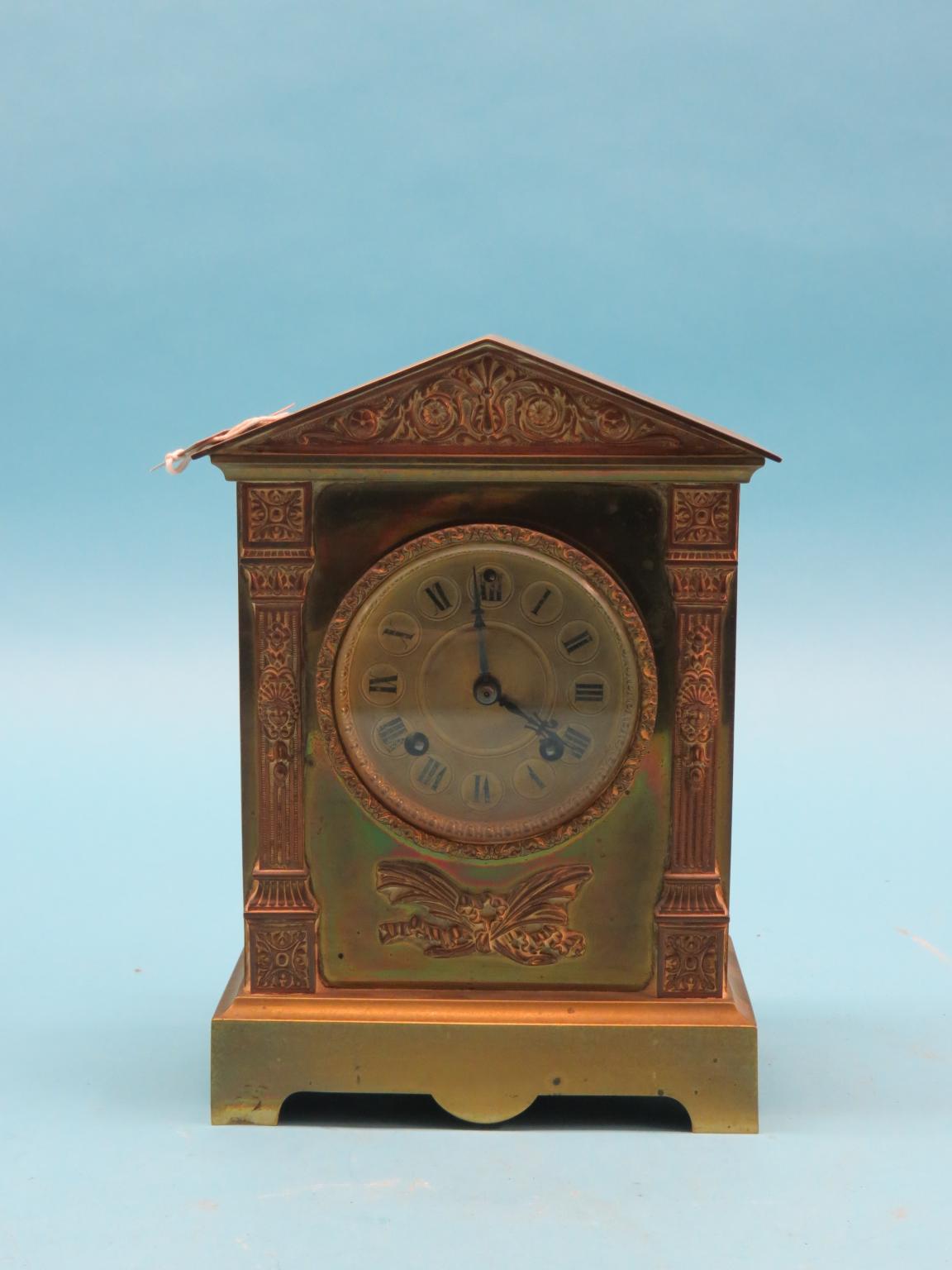 Appraisal: A th century brass mantel clock Roman dial in architectural