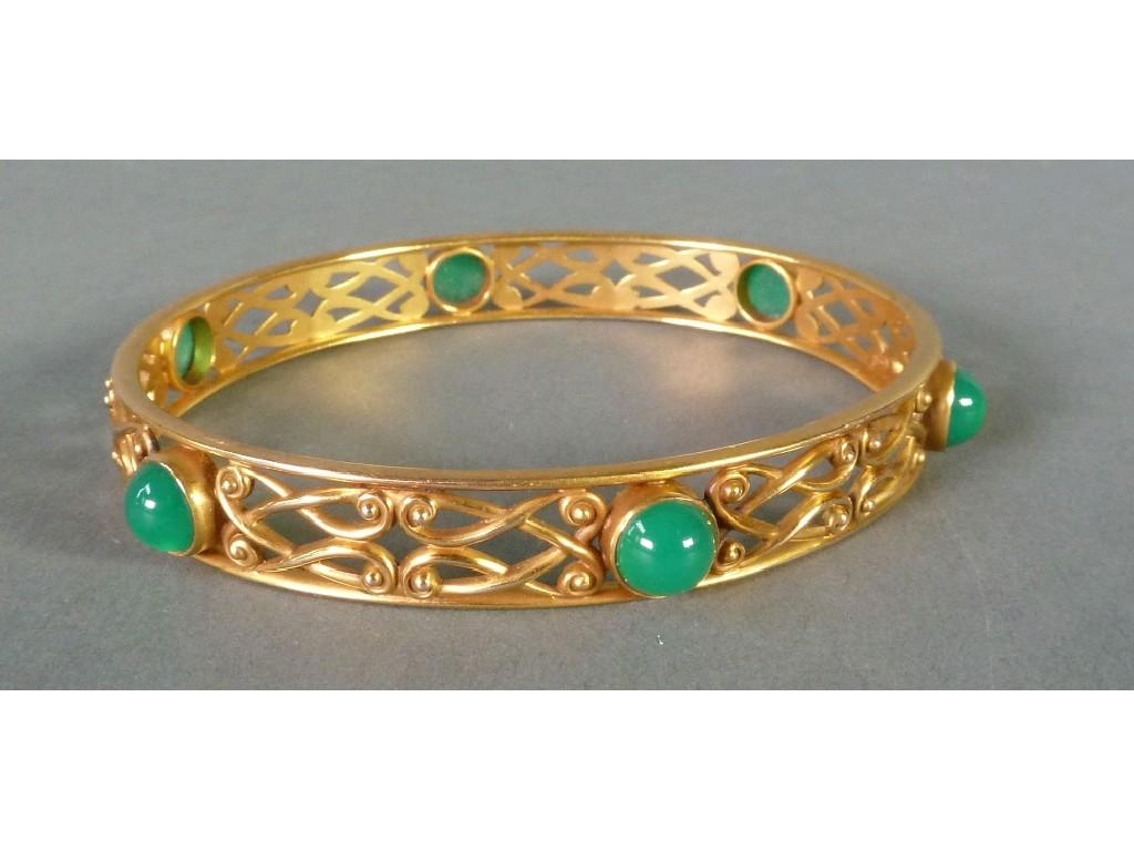 Appraisal: ct GOLD OPENWORK BANGLE set with six circular green jade