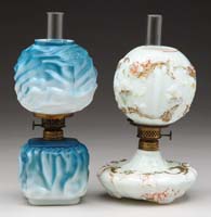 Appraisal: TWO MILK GLASS MINI LAMPS S - Drape pattern with