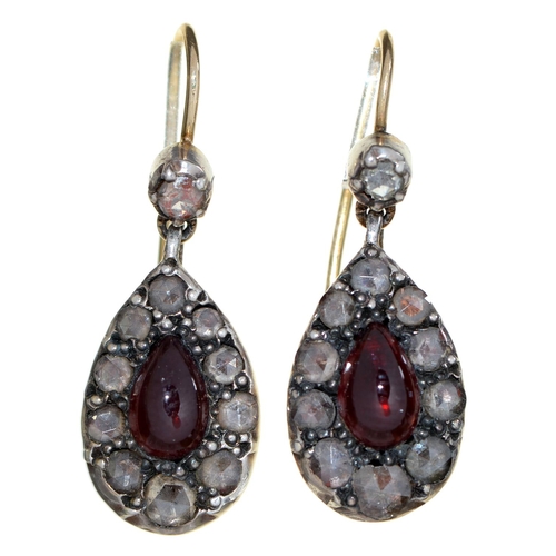 Appraisal: A pair of foiled garnet and rose diamond tear shaped