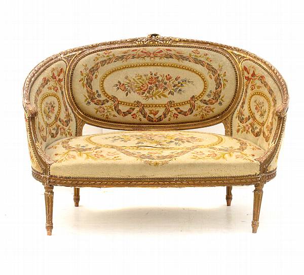 Appraisal: A Louis XVI needlepoint upholstered canape height in width ft