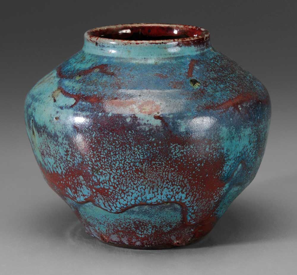 Appraisal: Jugtown Red and Blue Glaze Vase North Carolina second quarter